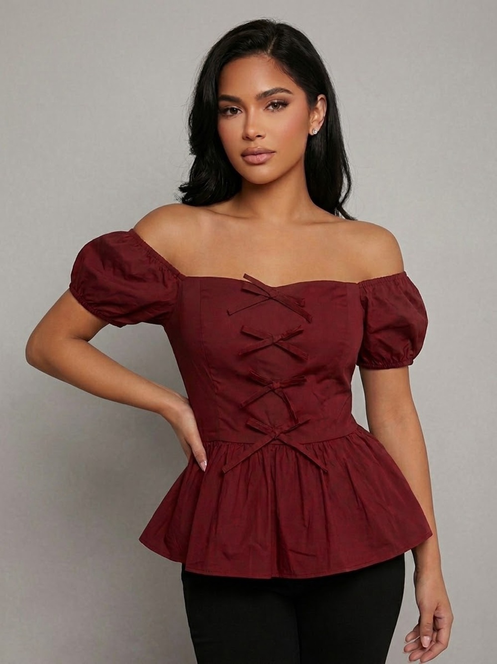 Francesca's Collections Burgundy Off-Shoulder Peplum Top